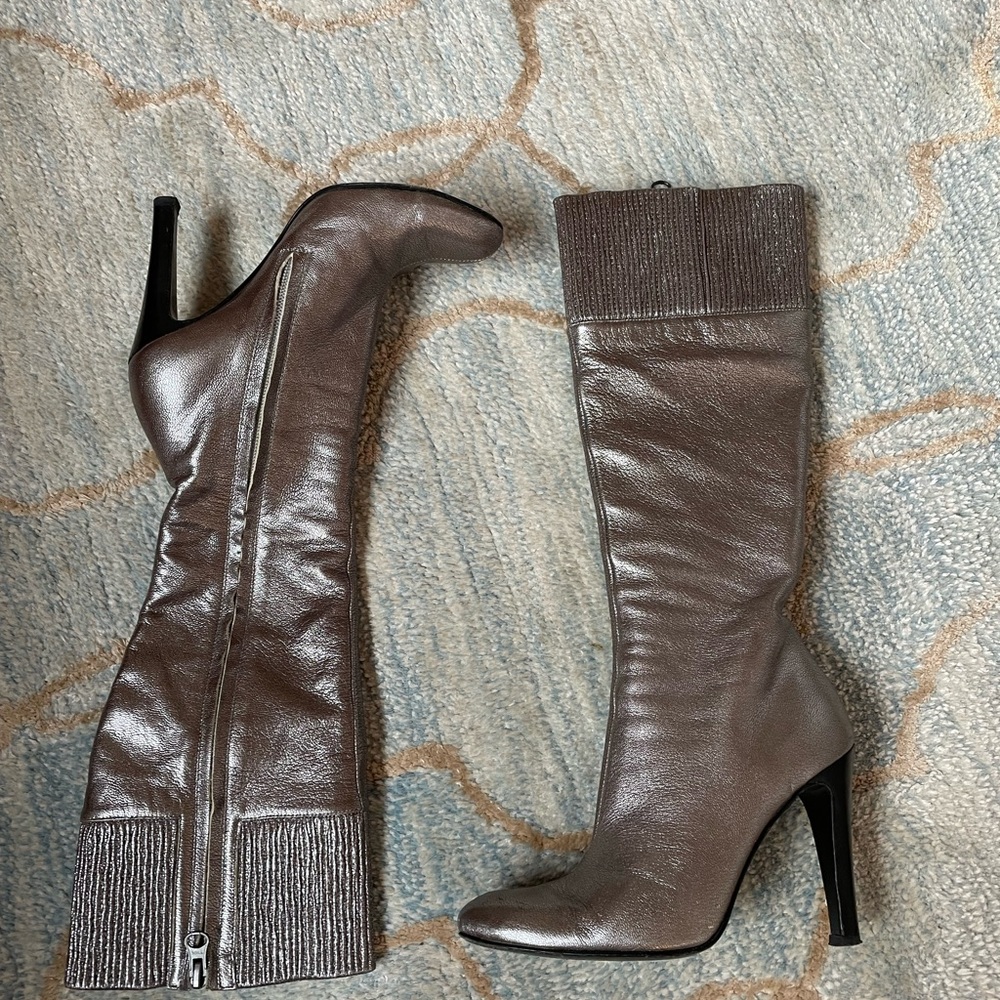 Sigerson Morrison Knee High Metallic Leather Boots, Size 35